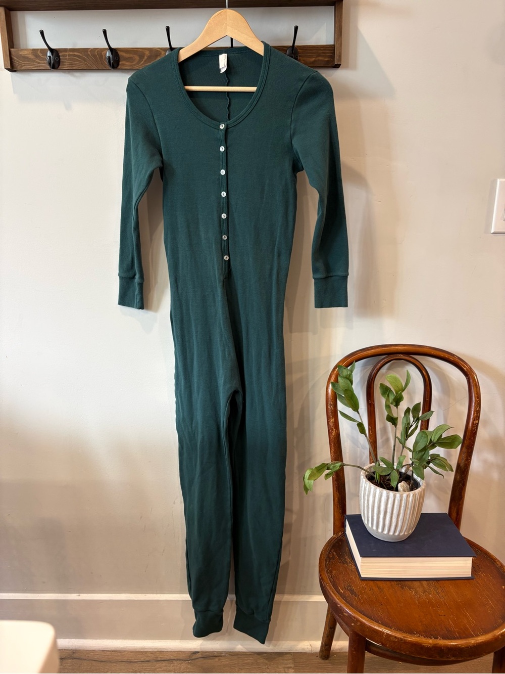 American Apparel Forest Green Henley Bodysuit with Button Front